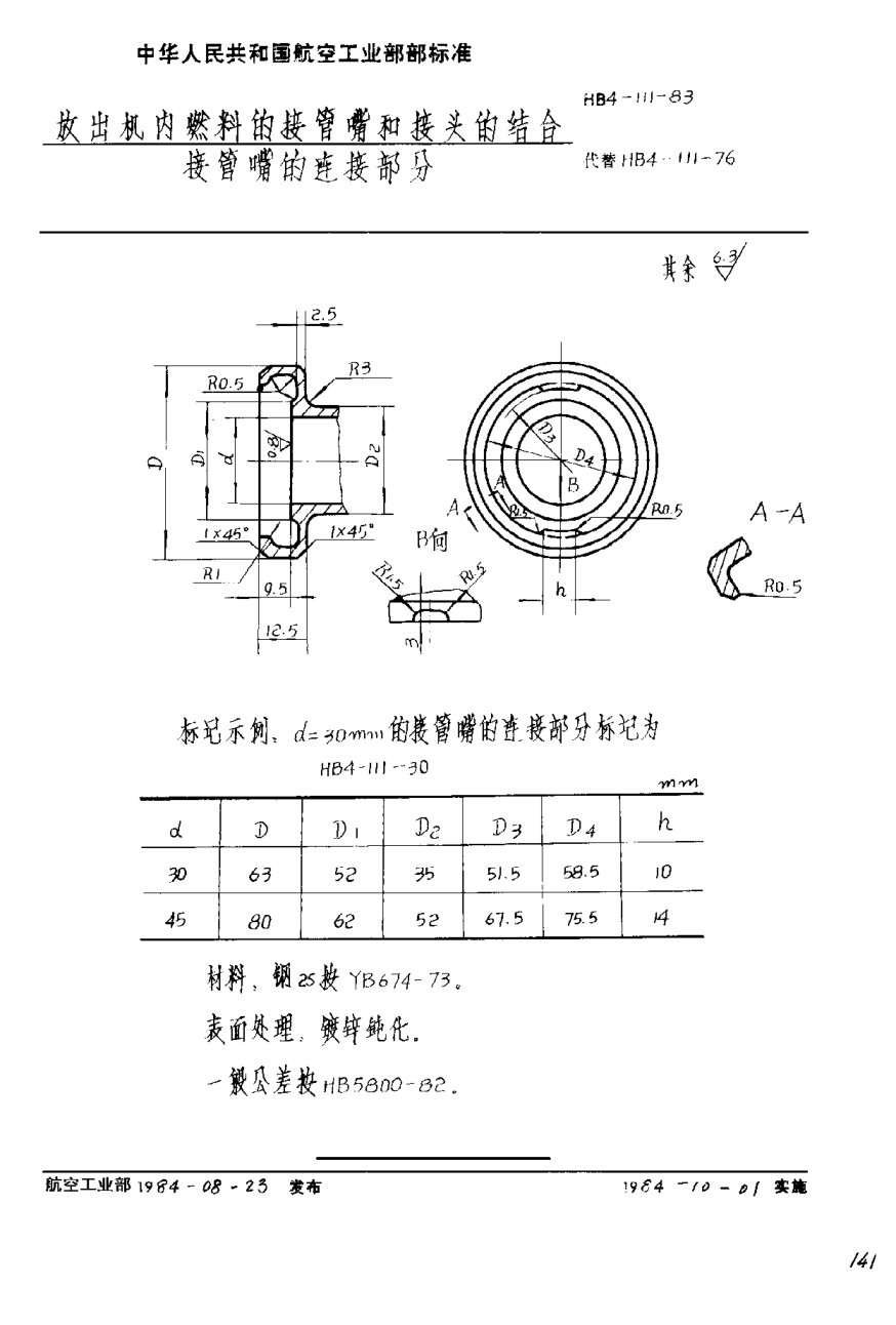 HB 4-111-1983放出機(jī)內(nèi)燃料的接管嘴和接頭的結(jié)合/接管嘴的連接部分