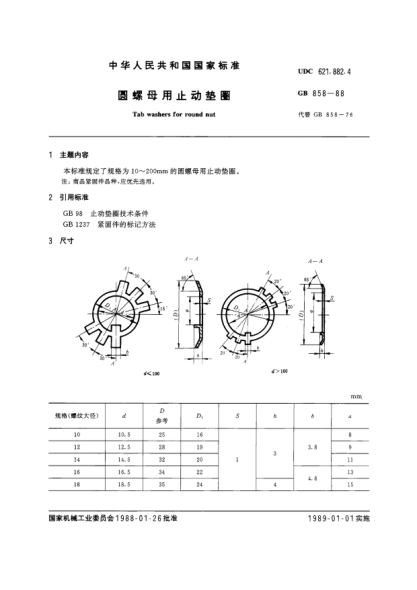 GB/T 858-1988圓螺母用止動(dòng)墊圈Tab washers for round nut
