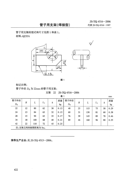 JB/ZQ 4516-2006管子用支架(焊接型)
