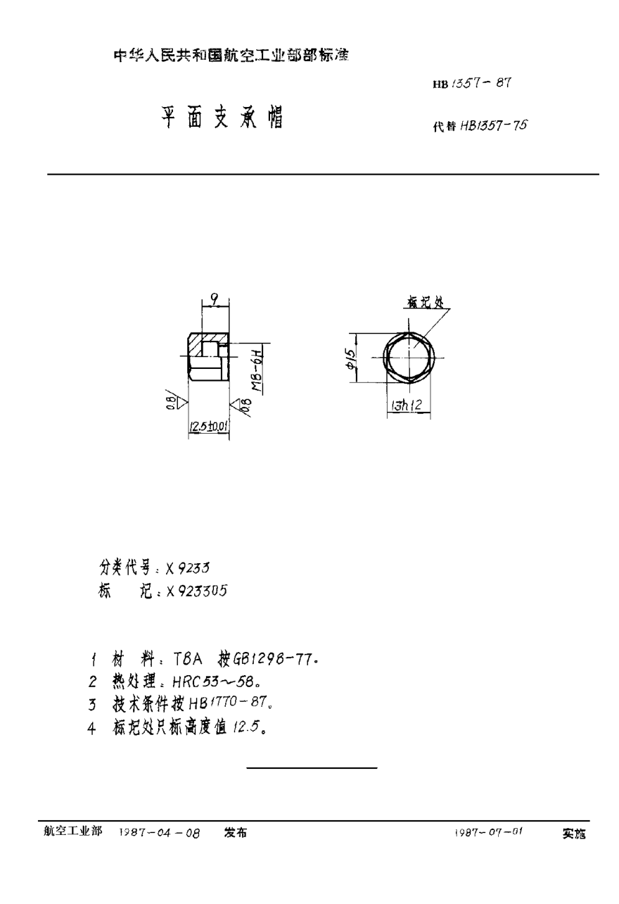 HB 1357-1987平面支承帽