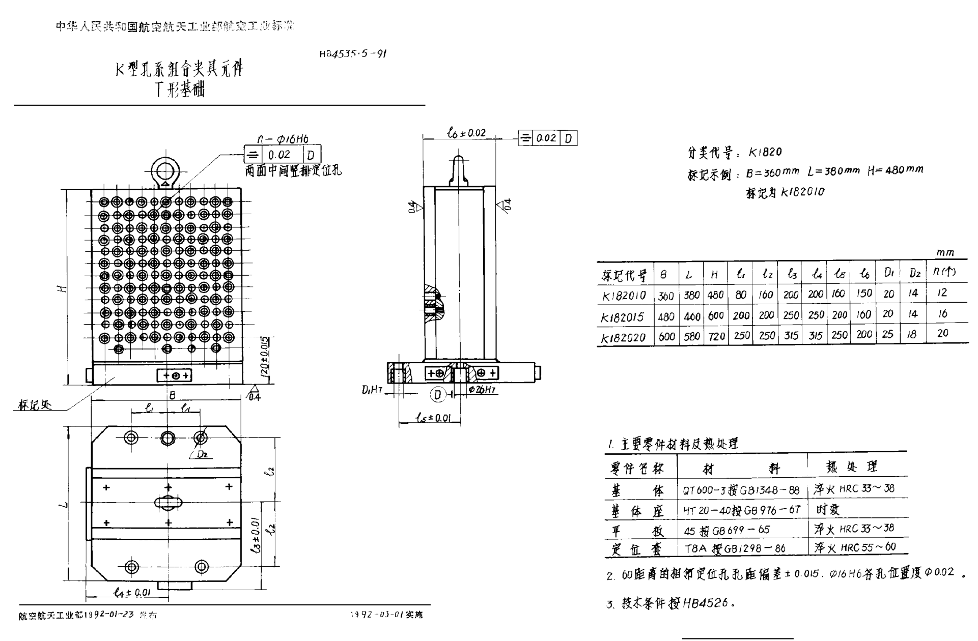 HB 4535.5-1991Ｋ型孔系組合夾具元件 Ｔ形基礎(chǔ)