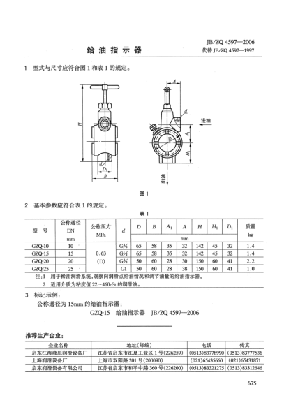 JB/ZQ 4597-2006給油指示器