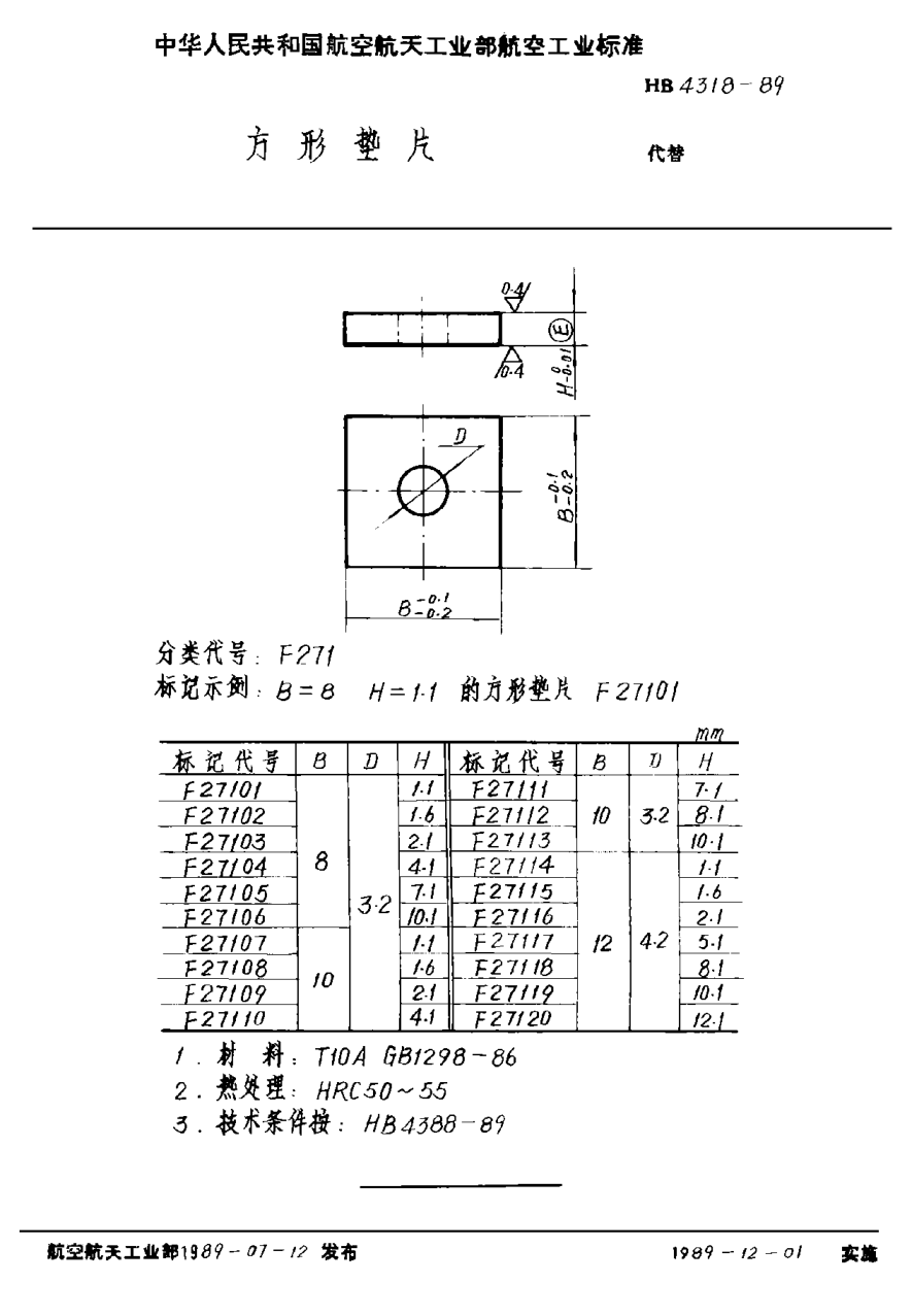 HB 4318-1989方形墊片