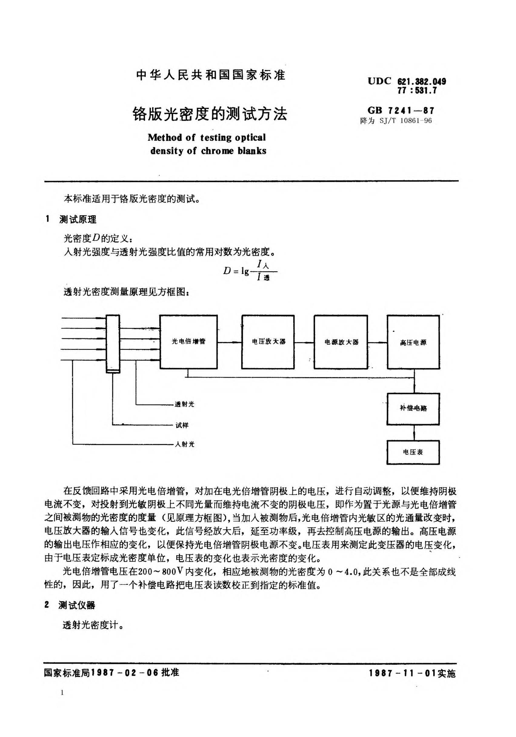 SJ/T 10861-1996鉻版光密度的測(cè)試方法Test method for optical density of chrome blanks