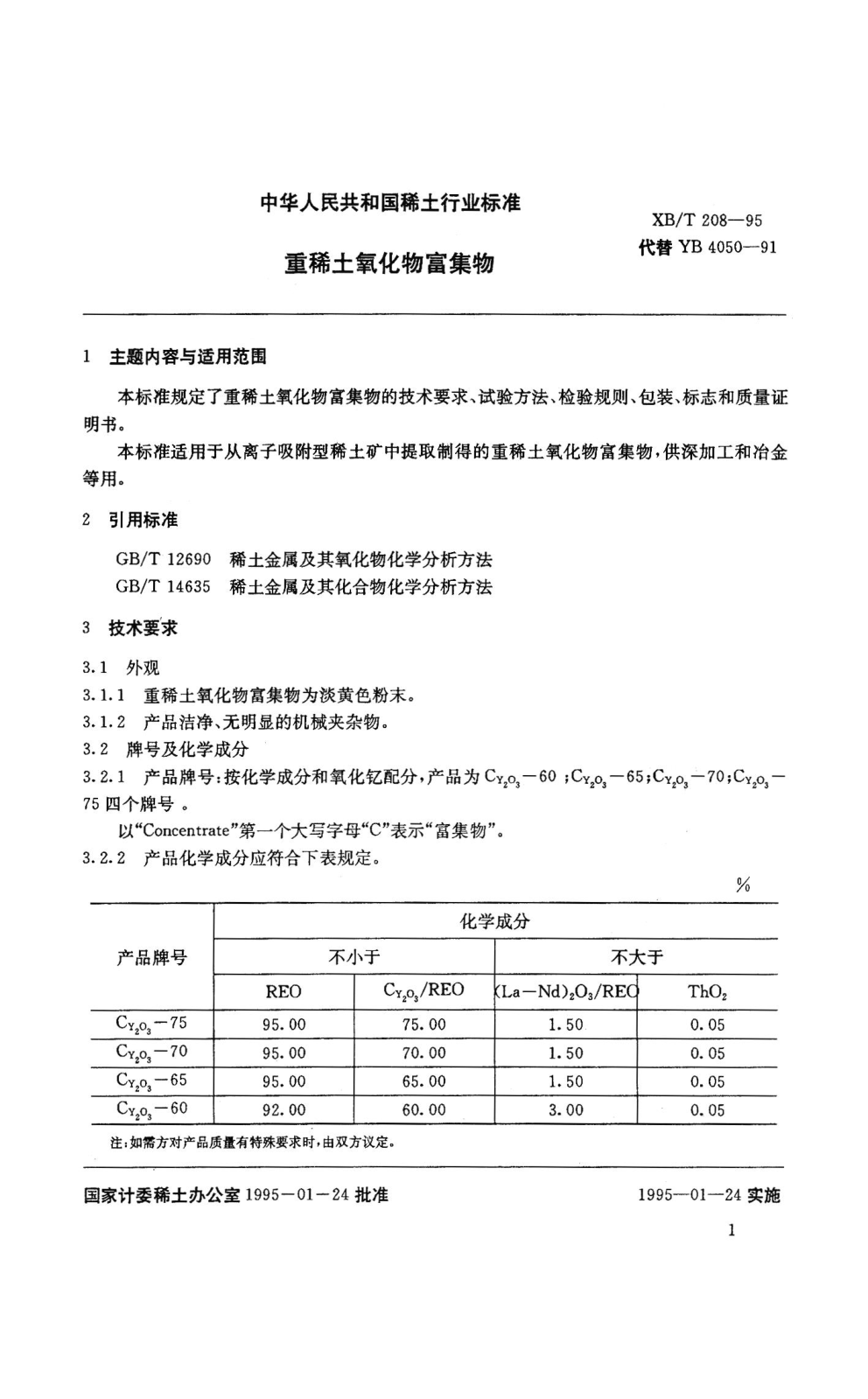 XB/T 208-1995重稀土氧化物富集物