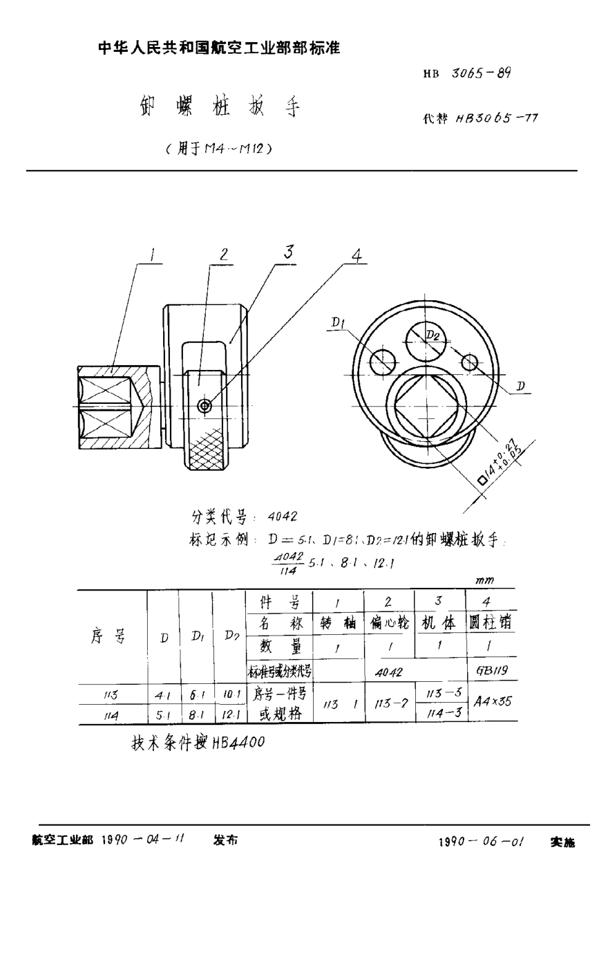 HB 3065-1989卸螺柱扳手（用于M4~M12）