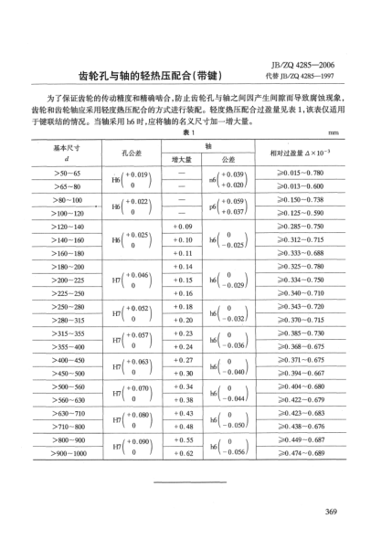 JB/ZQ 4285-2006齒輪孔與軸的輕熱壓配合(帶鍵)