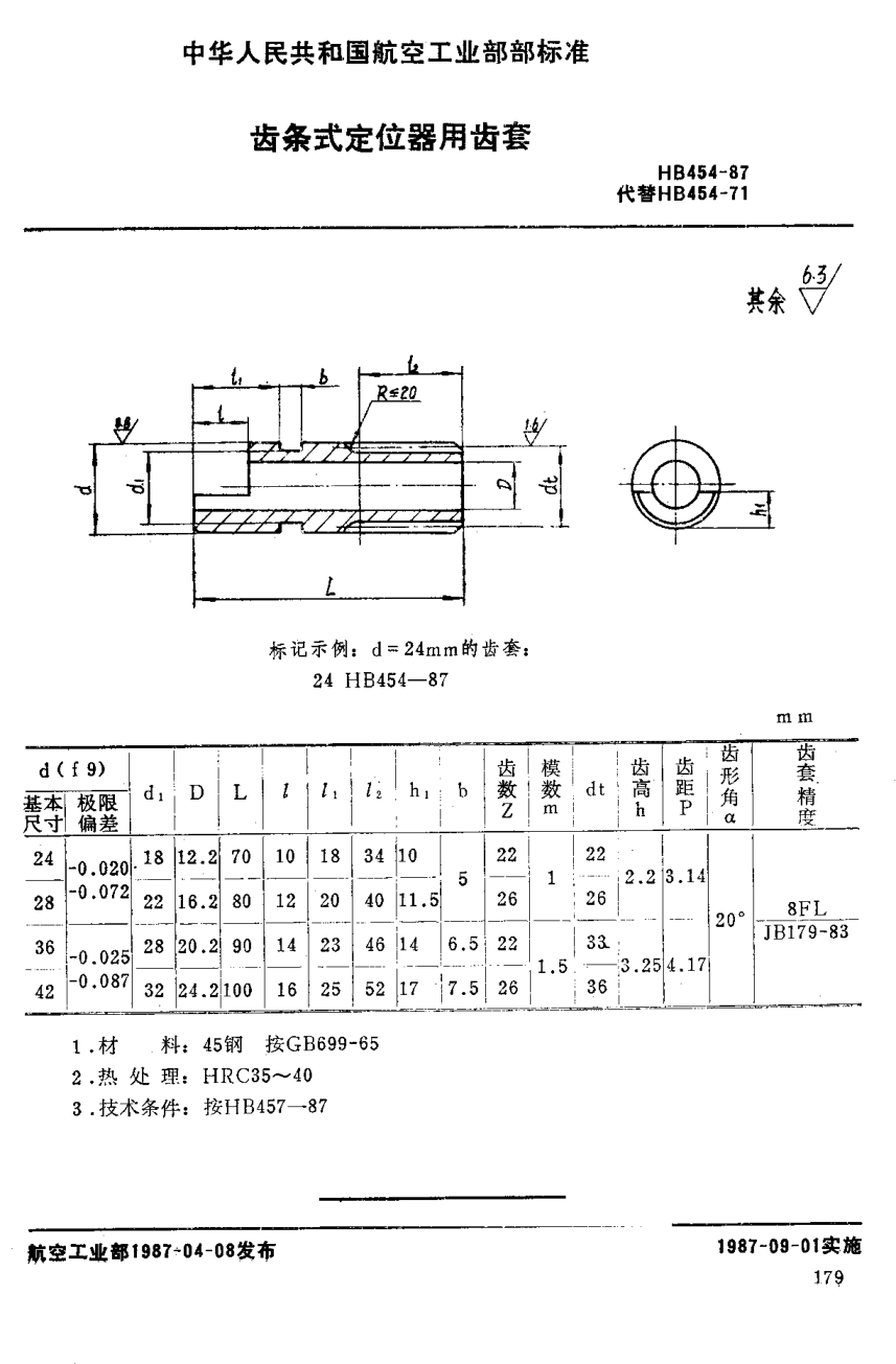 HB 454-1987齒條式定位器用齒套