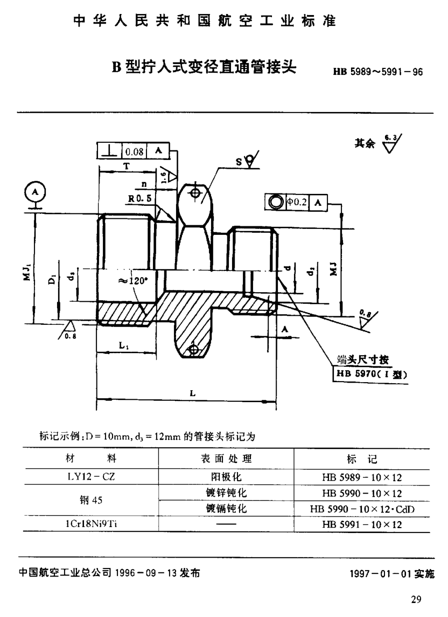 HB 5989-1996Ｂ型擰入式變徑直通管接頭
