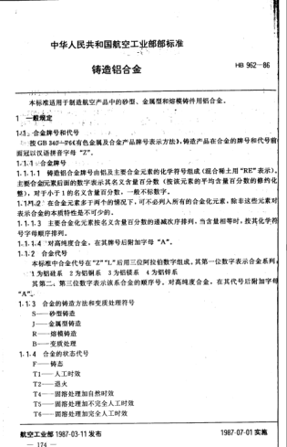 HB 962-1986鑄造鋁合金