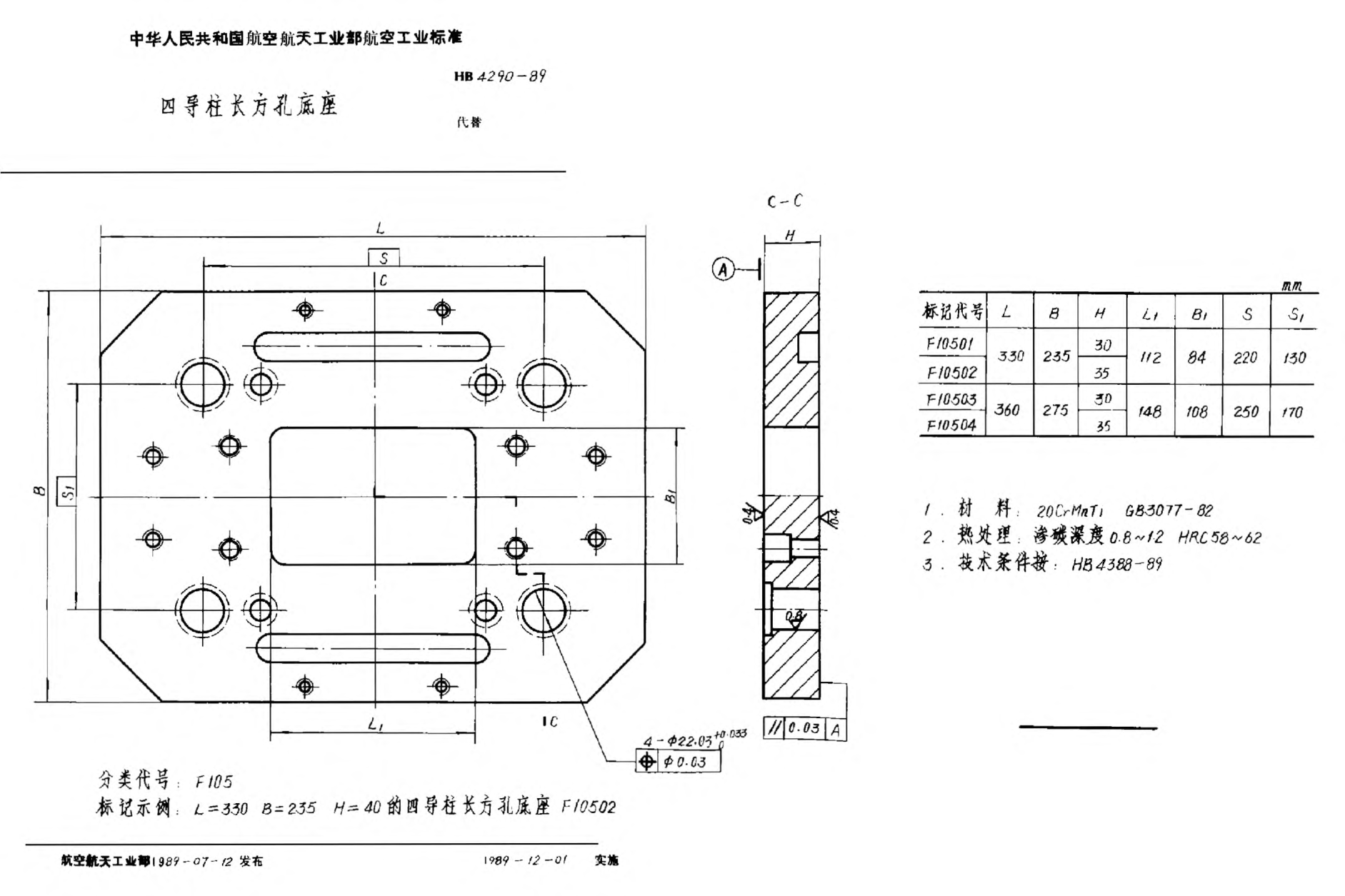 HB 4290-1989四導(dǎo)柱長方孔底座
