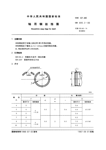 GB/T 895.2-1986軸用鋼絲擋圈