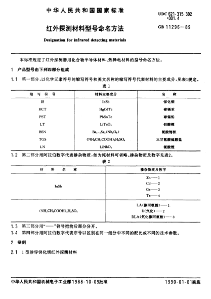 GB/T 11296-1989紅外探測材料型號命名方法