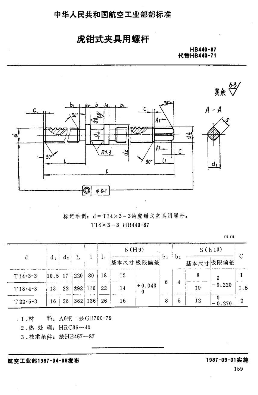 HB 440-1987虎鉗式夾具用螺桿