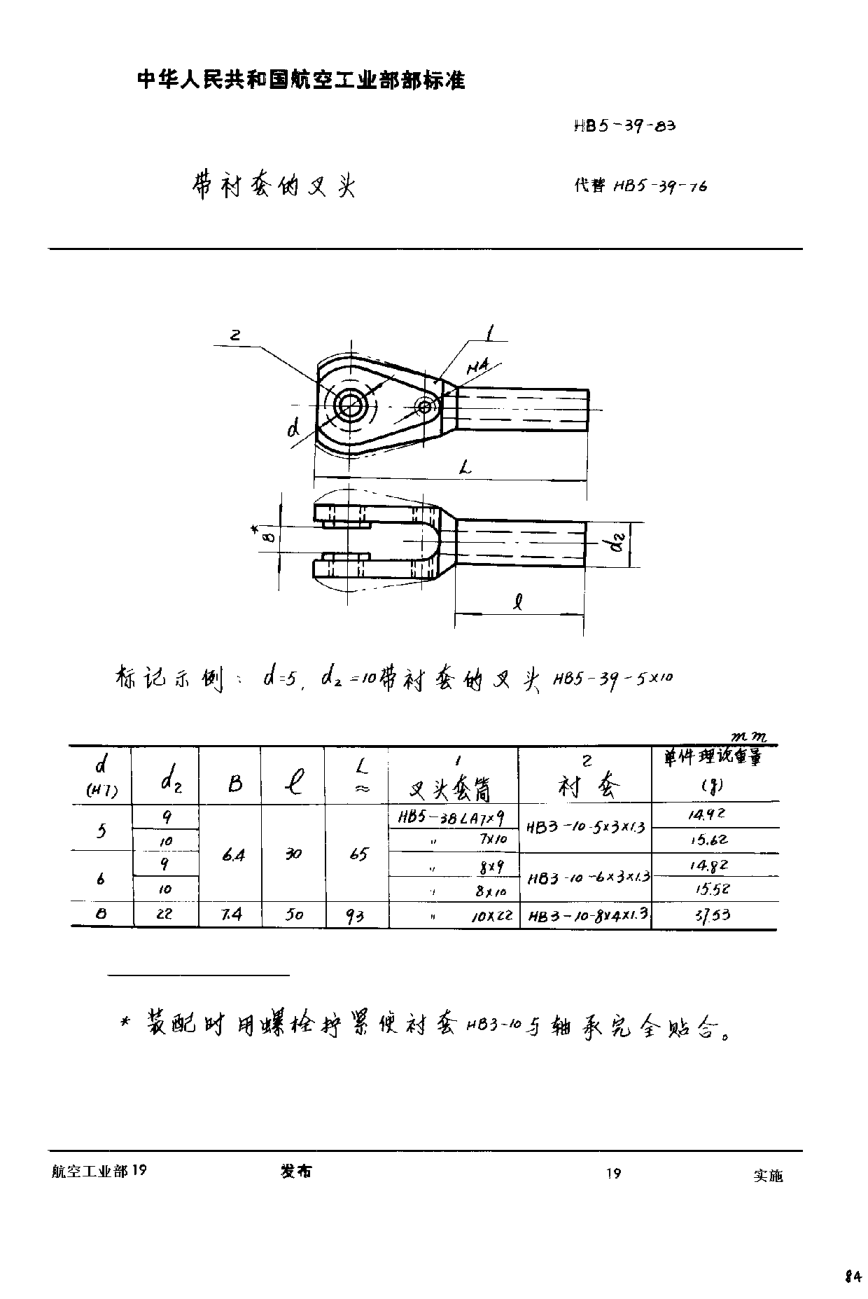 HB 5-39-1983帶襯套的叉頭