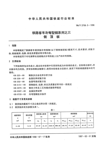 TB/T 2706.3-1996鐵路客車?yán)鋸澬弯撓盗兄?側(cè)頂板