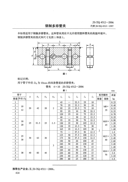 JB/ZQ 4512-2006鋼制多排管夾