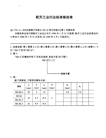QJ 1721.6-1989修改單1-1996壓接端子和接頭  HZ.J型中間接頭