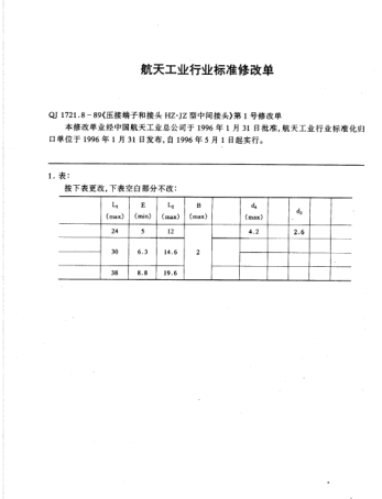 QJ 1721.8-1989修改單1-1996壓接端子和接頭  HZ.JZ型中間接頭