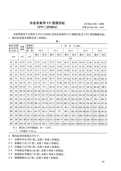 JB/ZQ 4181-2006冶金設(shè)備用UY型液壓缸(PN≤25MPa)