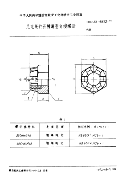 HB 6531-1991尼龍嵌件開槽薄型自鎖螺母