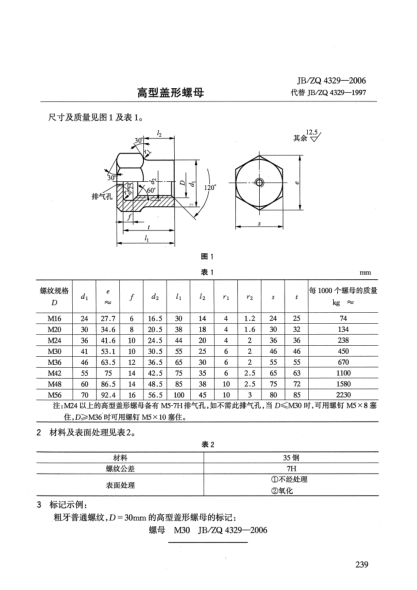 JB/ZQ 4329-2006高型蓋形螺母