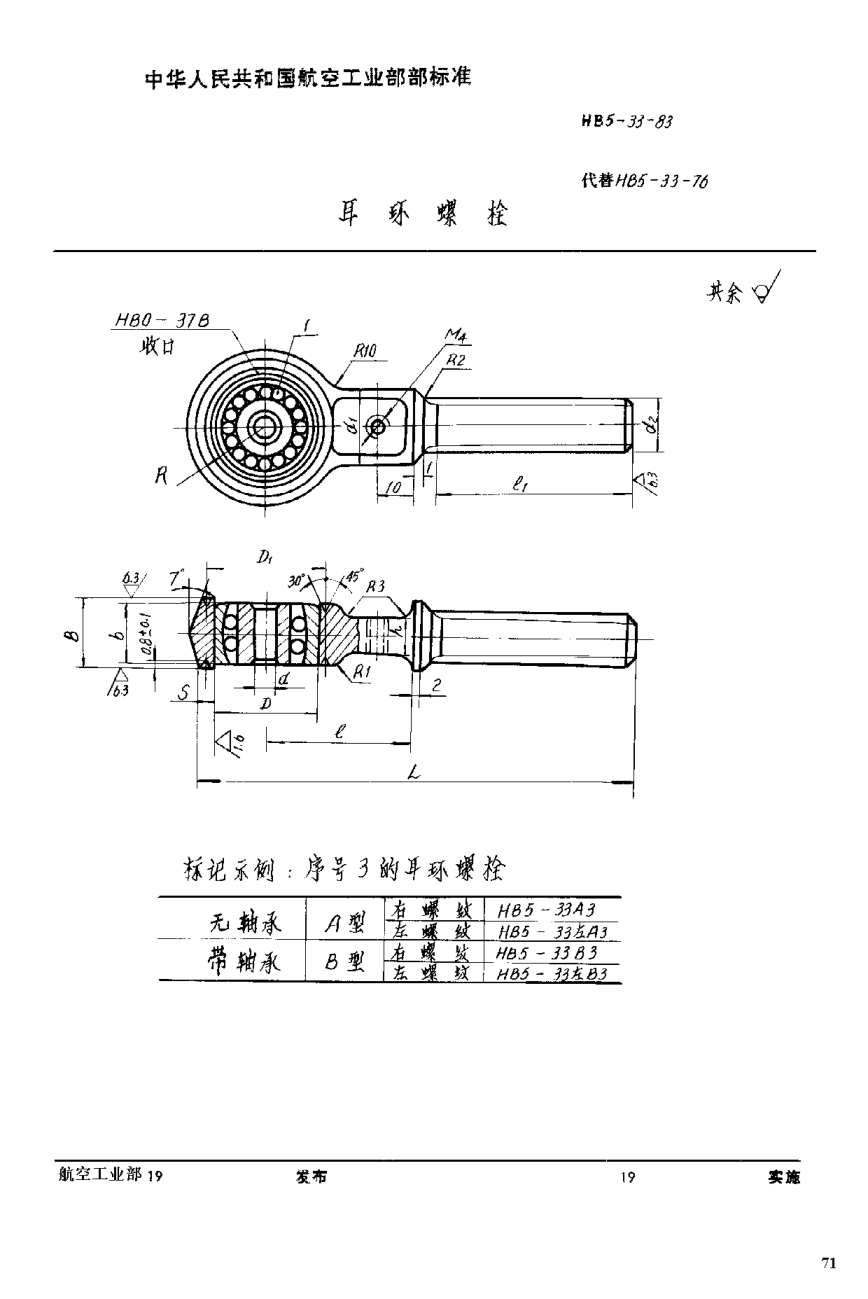HB 5-33-1983耳環(huán)螺栓