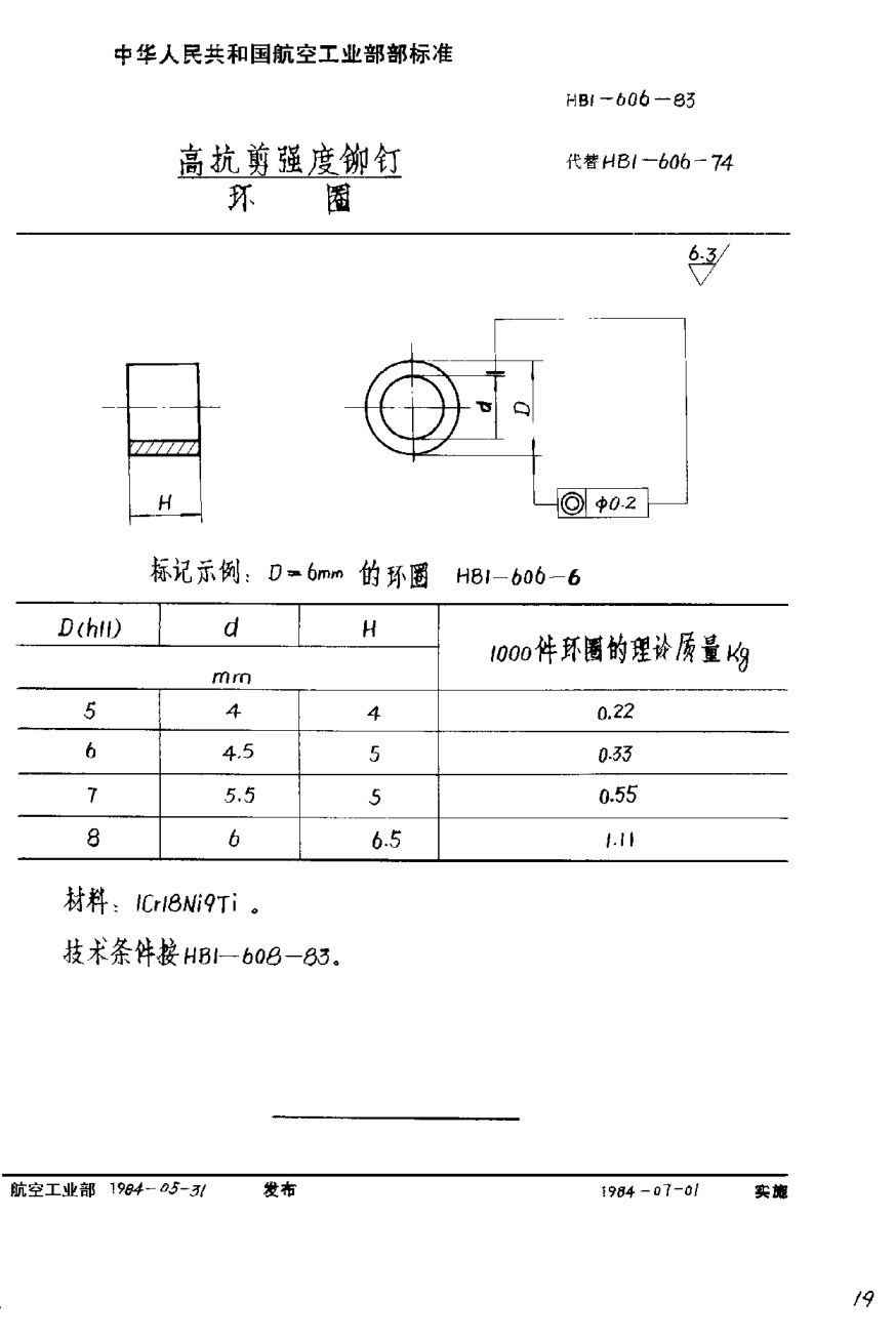 HB 1-606-1983高抗剪強(qiáng)度鉚釘／環(huán)圈