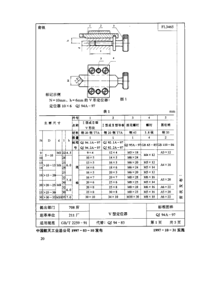 QJ 94.1A-1997機(jī)床夾具零件及部件 Ⅴ型定位器 Ⅰ型定位器