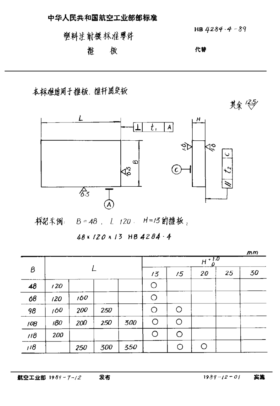 HB 4284.4-1989塑料注射模標(biāo)準(zhǔn)零件 推板