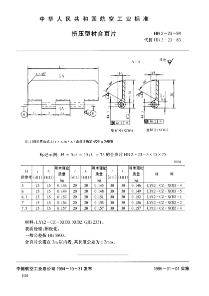 HB 2-23-1994擠壓型材合頁(yè)片