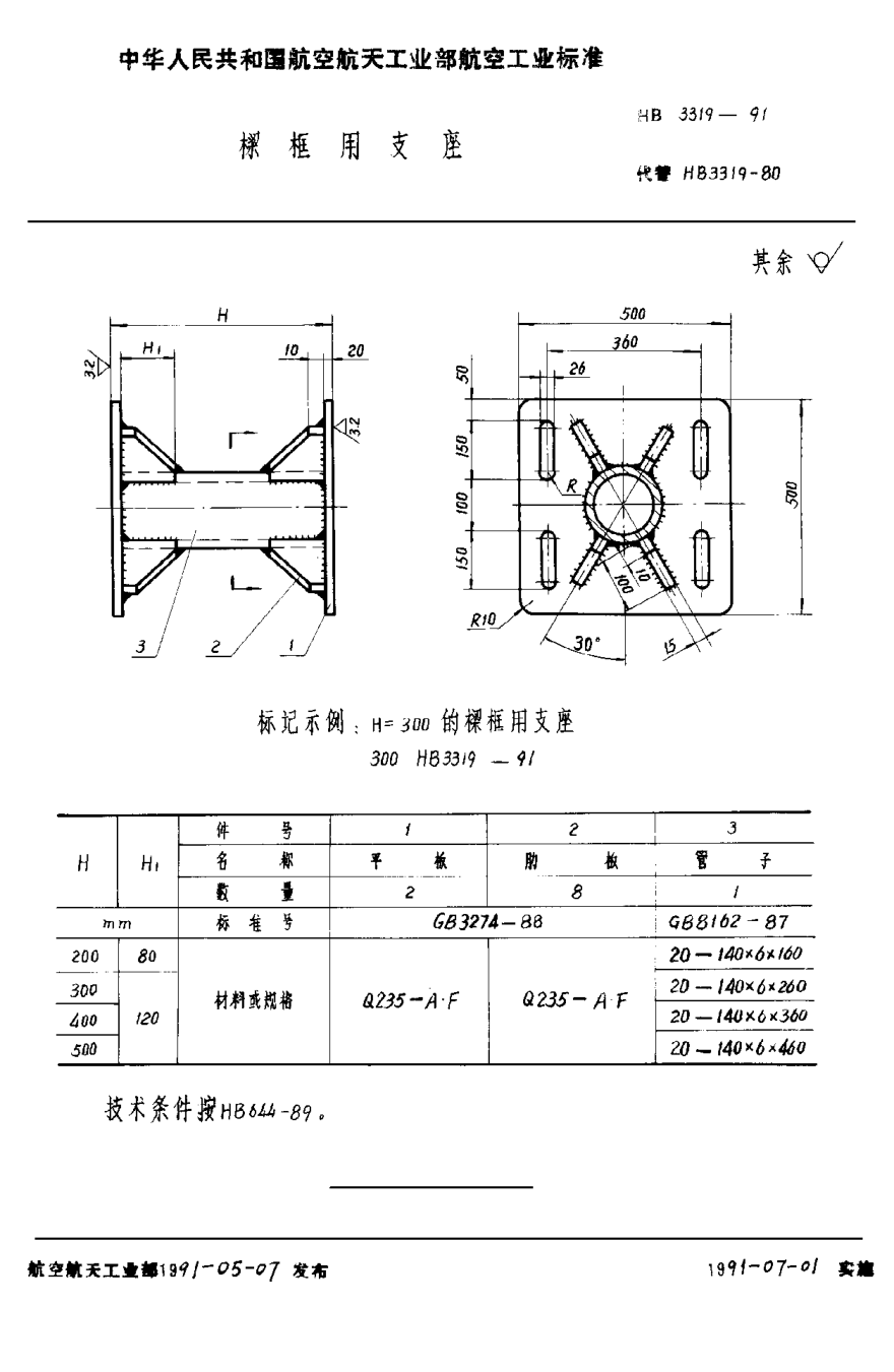 HB 3319-1991梁框用支座