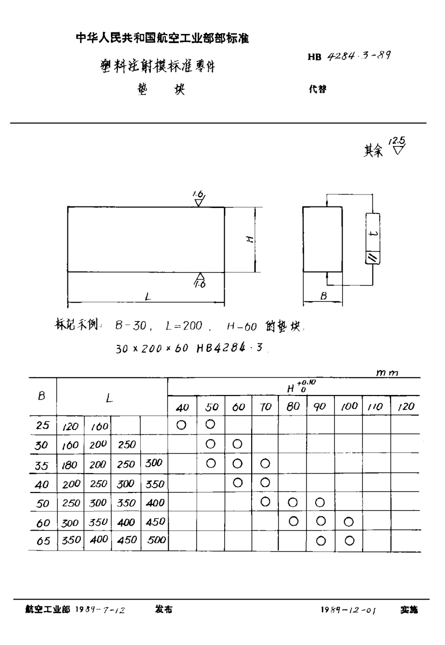 HB 4284.3-1989塑料注射模標(biāo)準(zhǔn)零件 墊塊