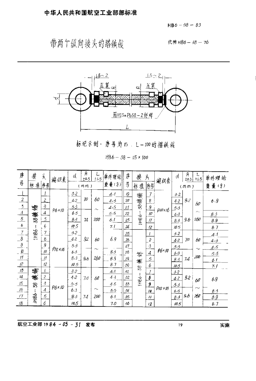 HB 6-38-1983帶兩個(gè)縱向接頭搭鐵線/縱向接頭