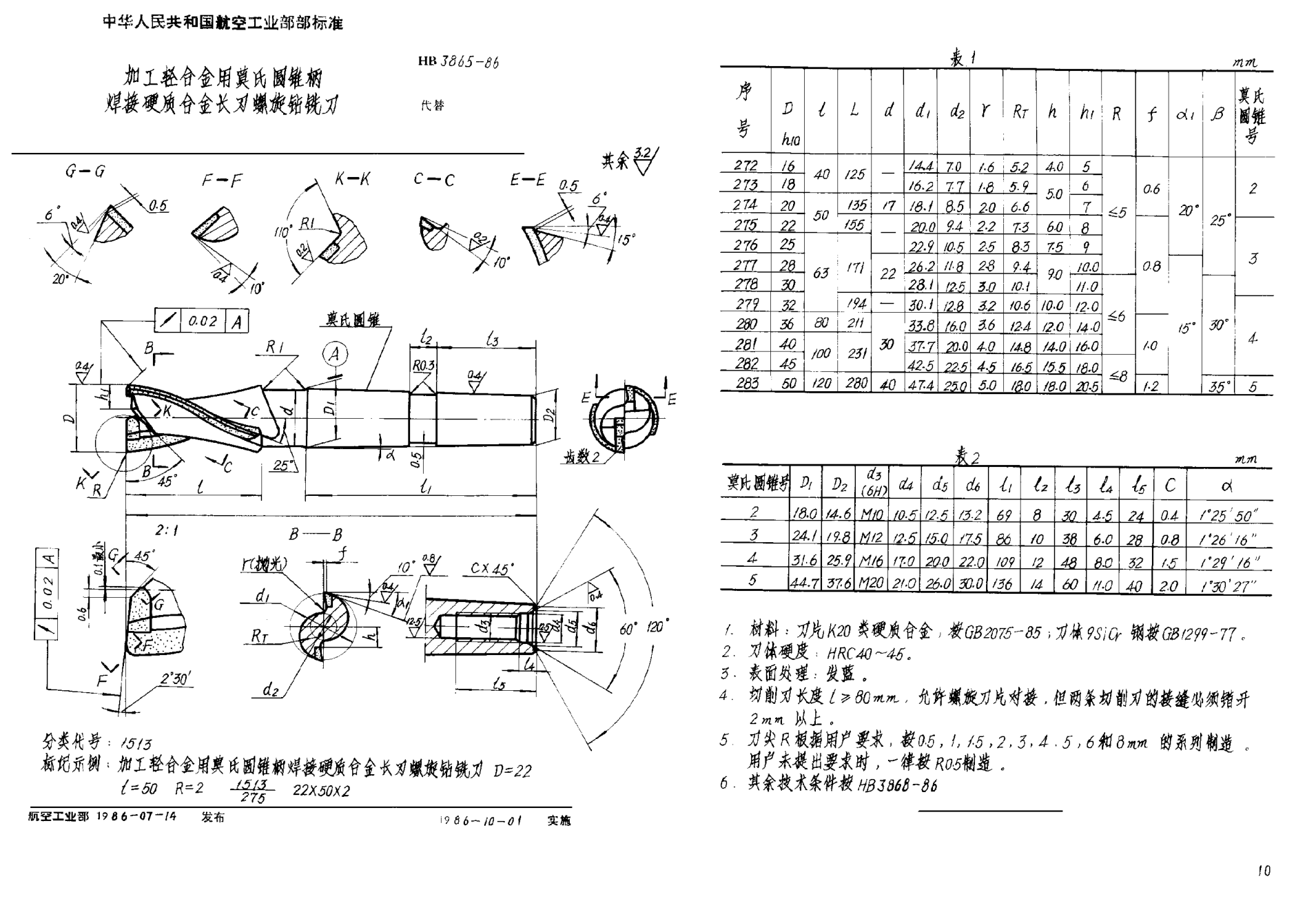 HB 3865-1986加工輕合金用莫氏圓錐柄焊接硬質(zhì)合金長(zhǎng)刃螺旋鉆銑刀