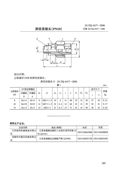 JB/ZQ 4417-2006異徑活接頭(PN10)