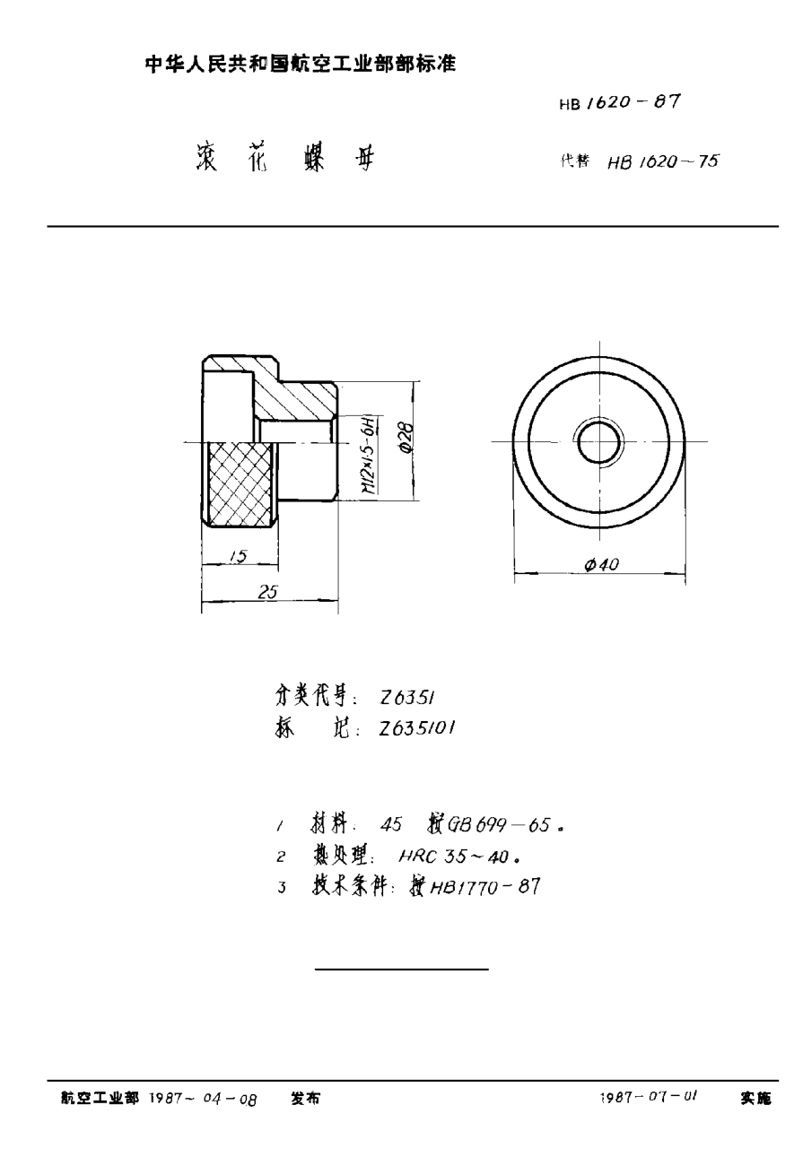 HB 1620-1987滾花螺母