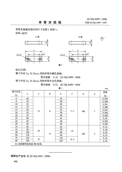 JB/ZQ 4499-2006單管夾墊板