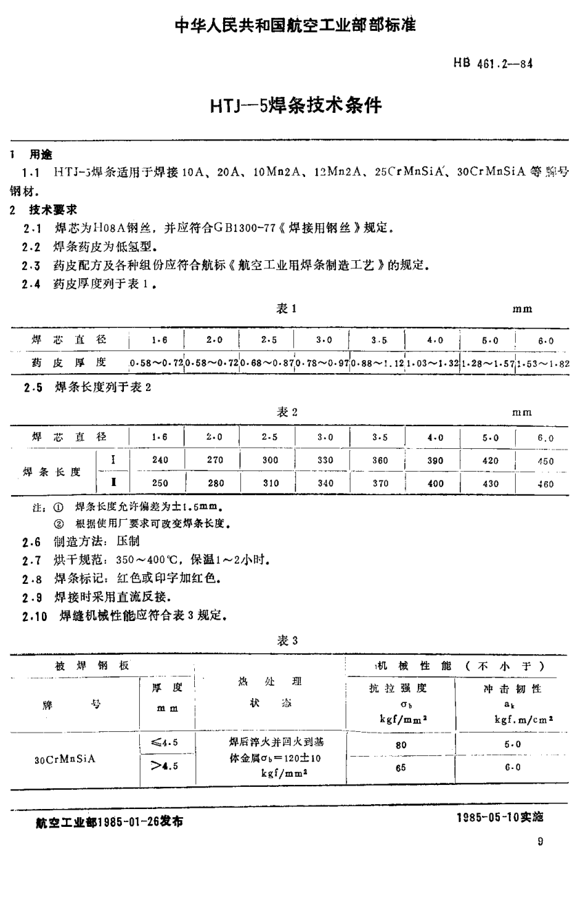 HB 461.2-1984ＨＴＪ－５焊條技術(shù)條件