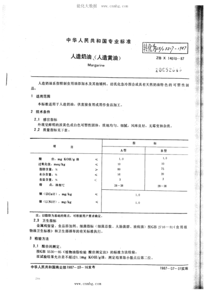 LS/T 3217-1987 人造奶油、(人造黃油)