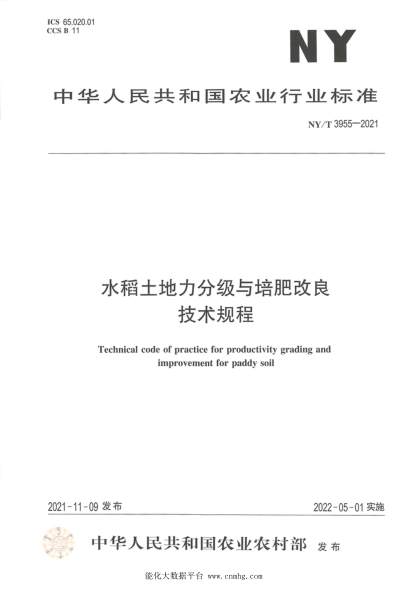  NY/T 3955-2021 水稻土地力分級與培肥改良技術(shù)規(guī)程