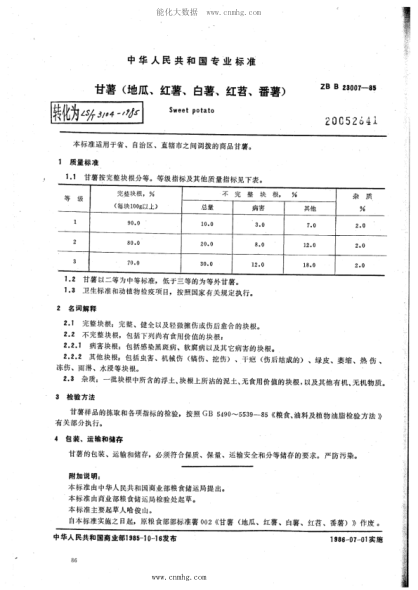 LS/T 3104-1985 甘薯(地瓜、紅薯、白薯、紅苕、番薯)