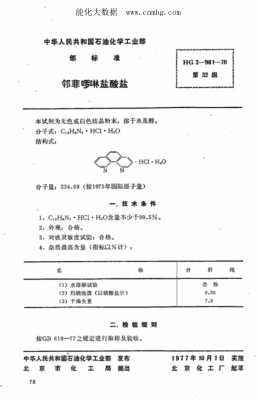 HG 3-981-1976 化學(xué)試劑 鄰菲啰啉鹽酸鹽