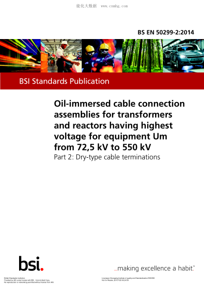 BS EN 50299-2-2014 U<指數(shù)m>設備的最高電壓從72.5kV-550kV的變壓器和電抗器用油浸式電纜連接組件 干式電纜終端 Oil-immersed cable connection assemblies for transformers and reactors having highest voltage for equipment Um from 72,5 kV to 550 kV. Dry-type cable terminations