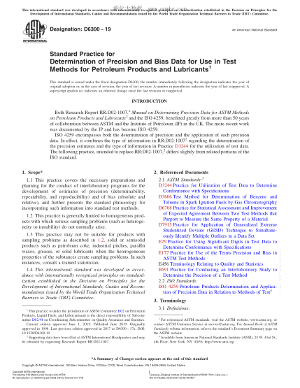ASTM D6300-2019  Standard Practice for Determination of Precision and Bias Data for Use in Test Methods for Petroleum Products and Lubricants