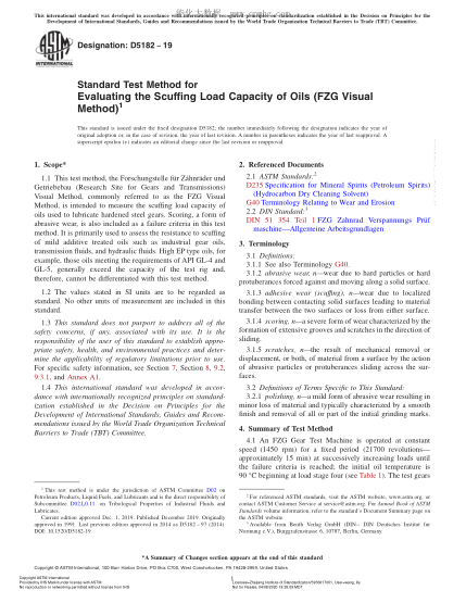 ASTM D5182-2019 評(píng)價(jià)油膠合承載能力的試驗(yàn)方法（FZG目測(cè)法） Standard Test Method for Evaluating the Scuffing Load Capacity of Oils (FZG Visual Method)