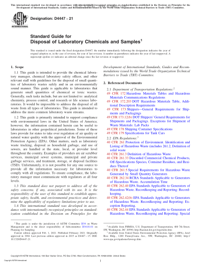 ASTM D4447-2021  Standard Guide for Disposal of Laboratory Chemicals and Samples
