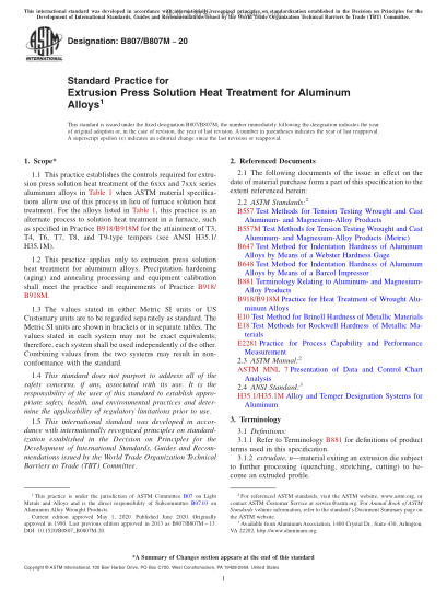 ASTM B807/B807M-2020  Standard Practice for Extrusion Press Solution Heat Treatment for Aluminum Alloys