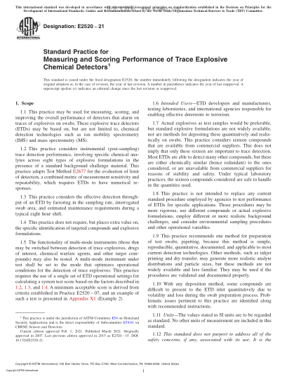 ASTM E2520-2021  Standard Practice for Measuring and Scoring Performance of Trace Explosive Chemical Detectors