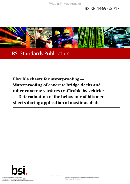 EN 14693-2017  Flexible sheets for waterproofing. Waterproofing of concrete bridge decks and other concrete surfaces trafficable by vehicles. Determination of the behaviour of waterproofing sheets during application of mastic asphalt